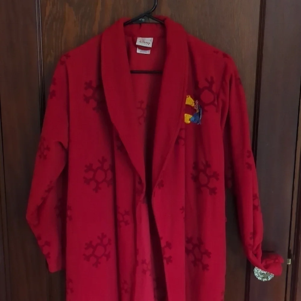 Disney Store Winnie Pooh and Eeyore Red Snowflake Fleece  Robe Size XS/ S
